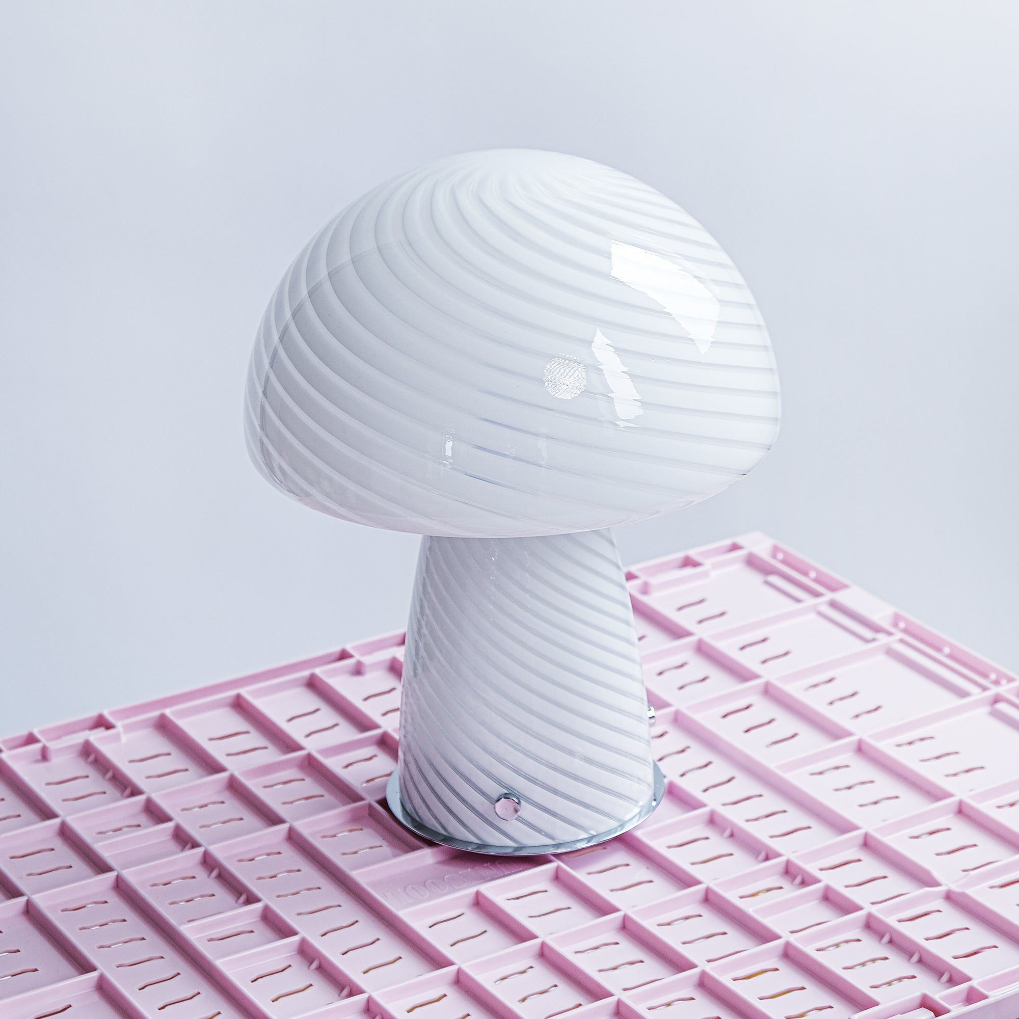 Glass Mushroom Table Lamp, Large Close Top, White Stripe