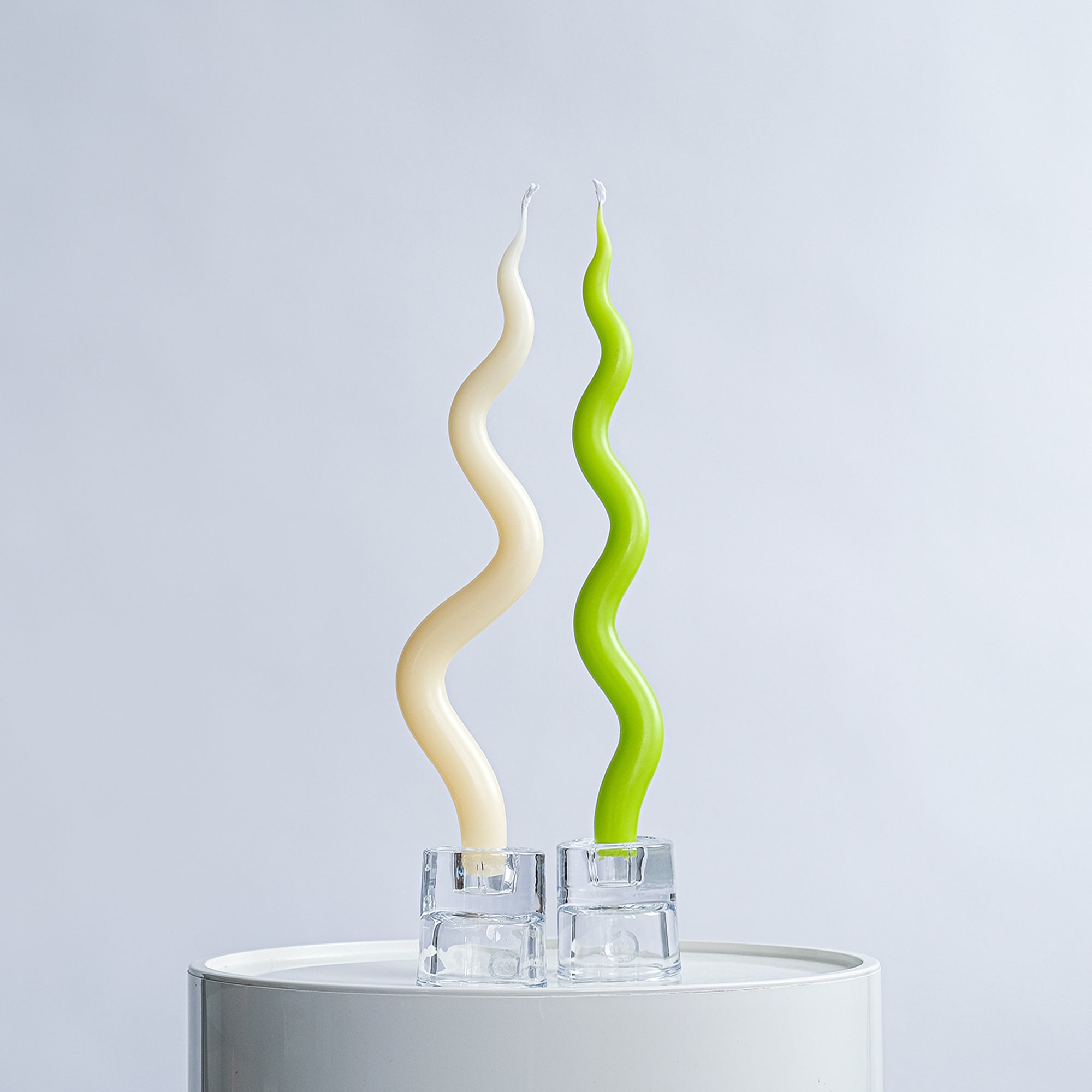 14" Hand Sculpted Squiggle Candle Sticks, Set of 2, Dripless