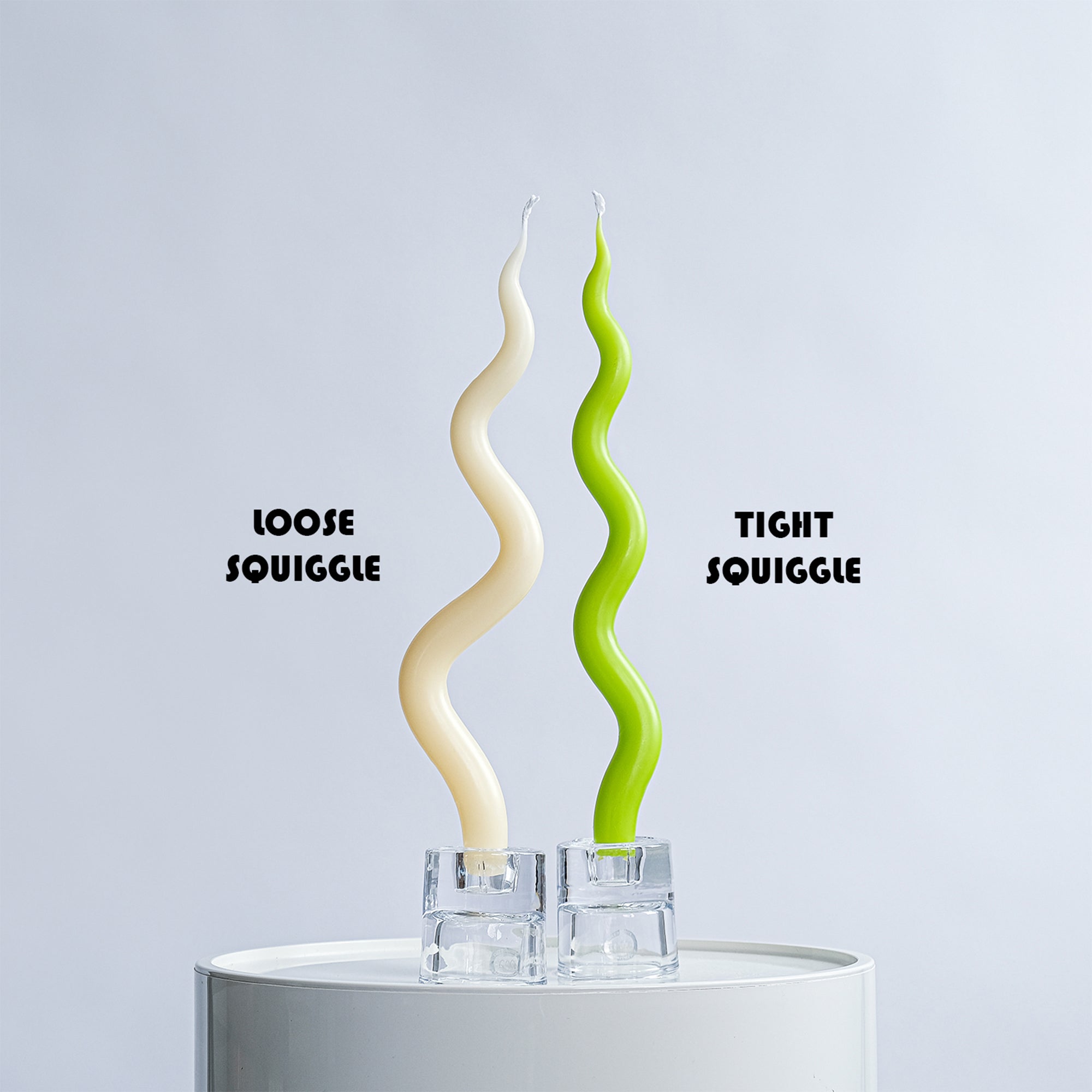14" Hand Sculpted Squiggle Candle Sticks, Set of 2, Dripless