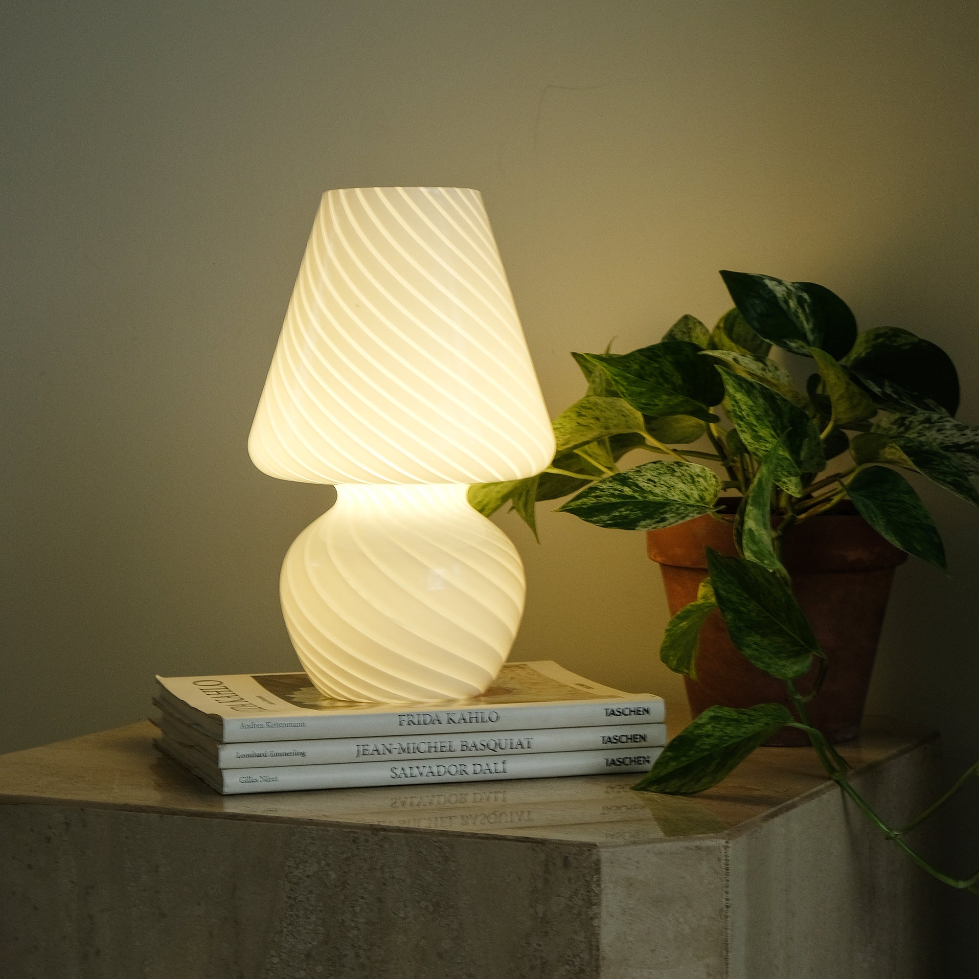 Glass Mushroom Table Lamp, Tall, White Swivel