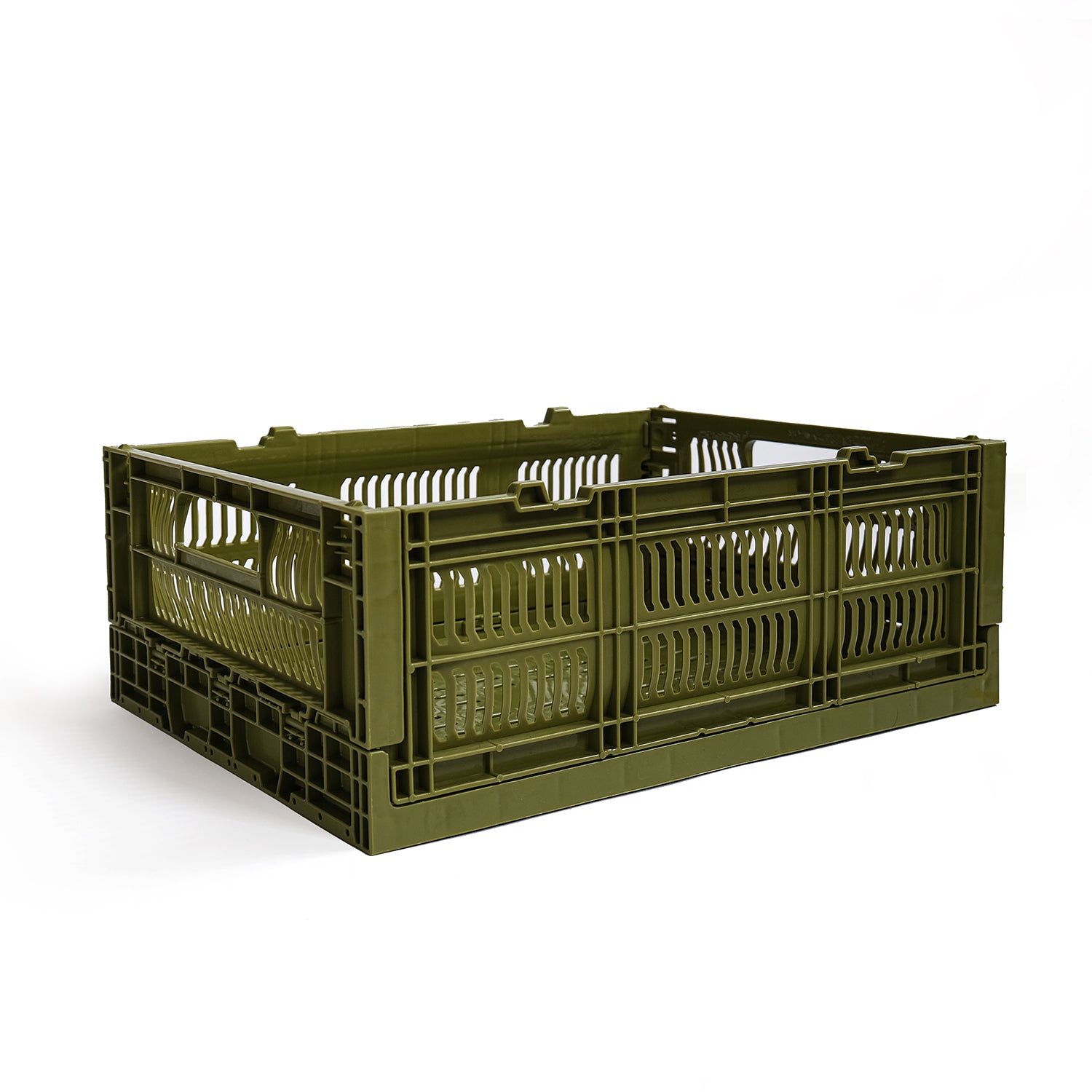 Heavy Duty Medium Short Storage Crate, Green, Set of 2