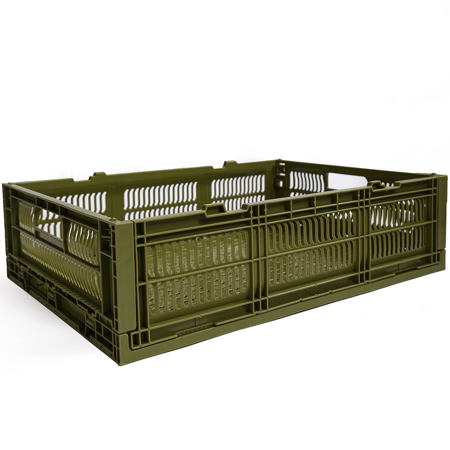 Heavy Duty Large Short Storage Crate, Green, Set of 2