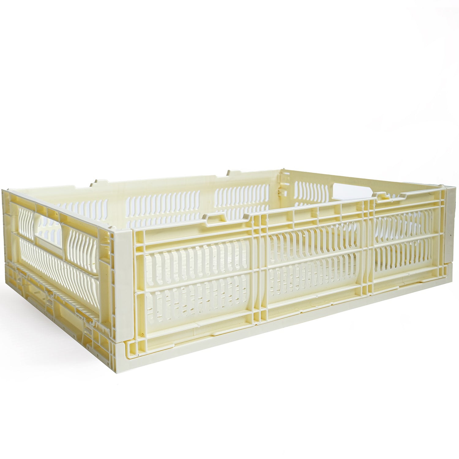Heavy Duty Large Short Storage Crate, Butter, Set of 2