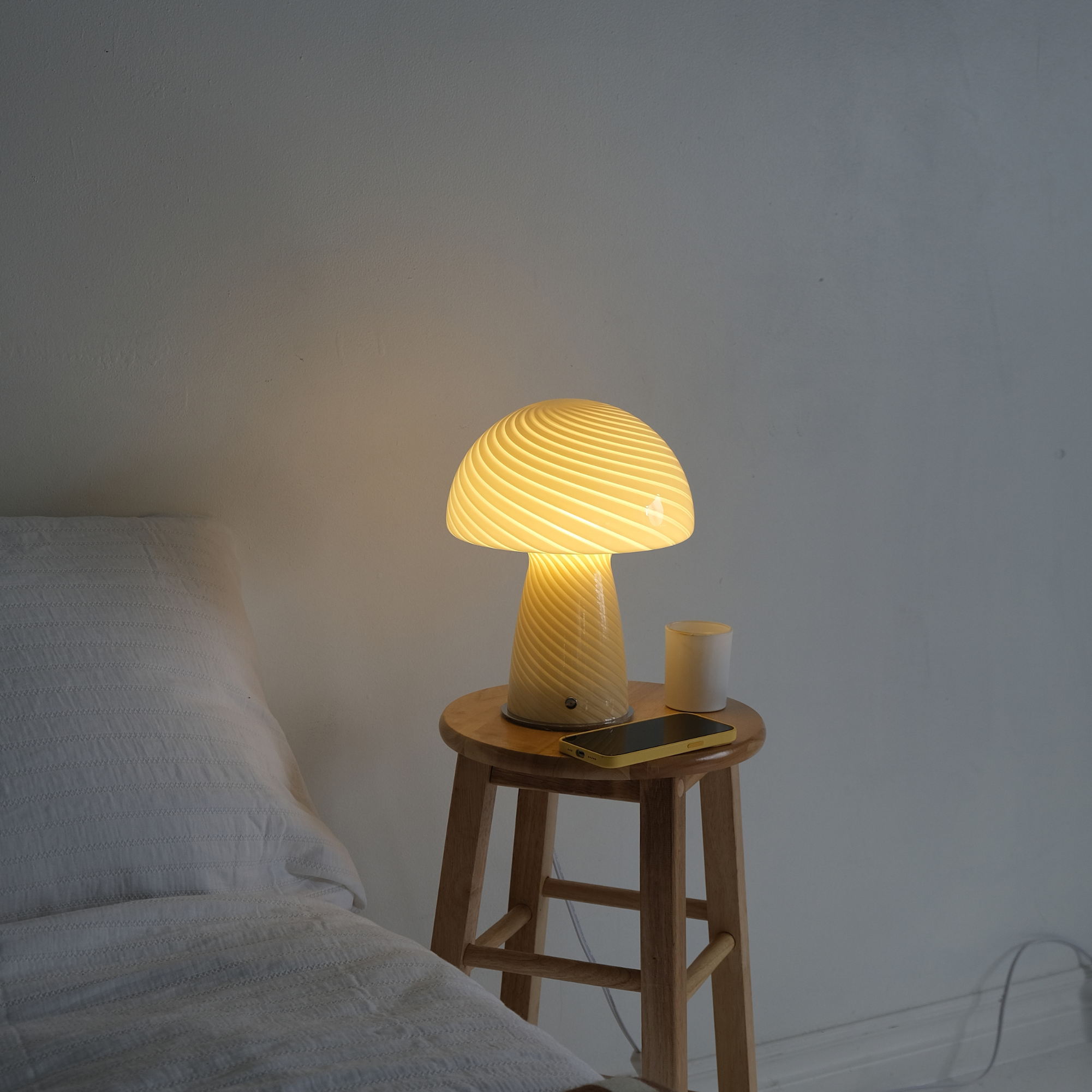 Glass Mushroom Table Lamp, Large Close Top, Butter