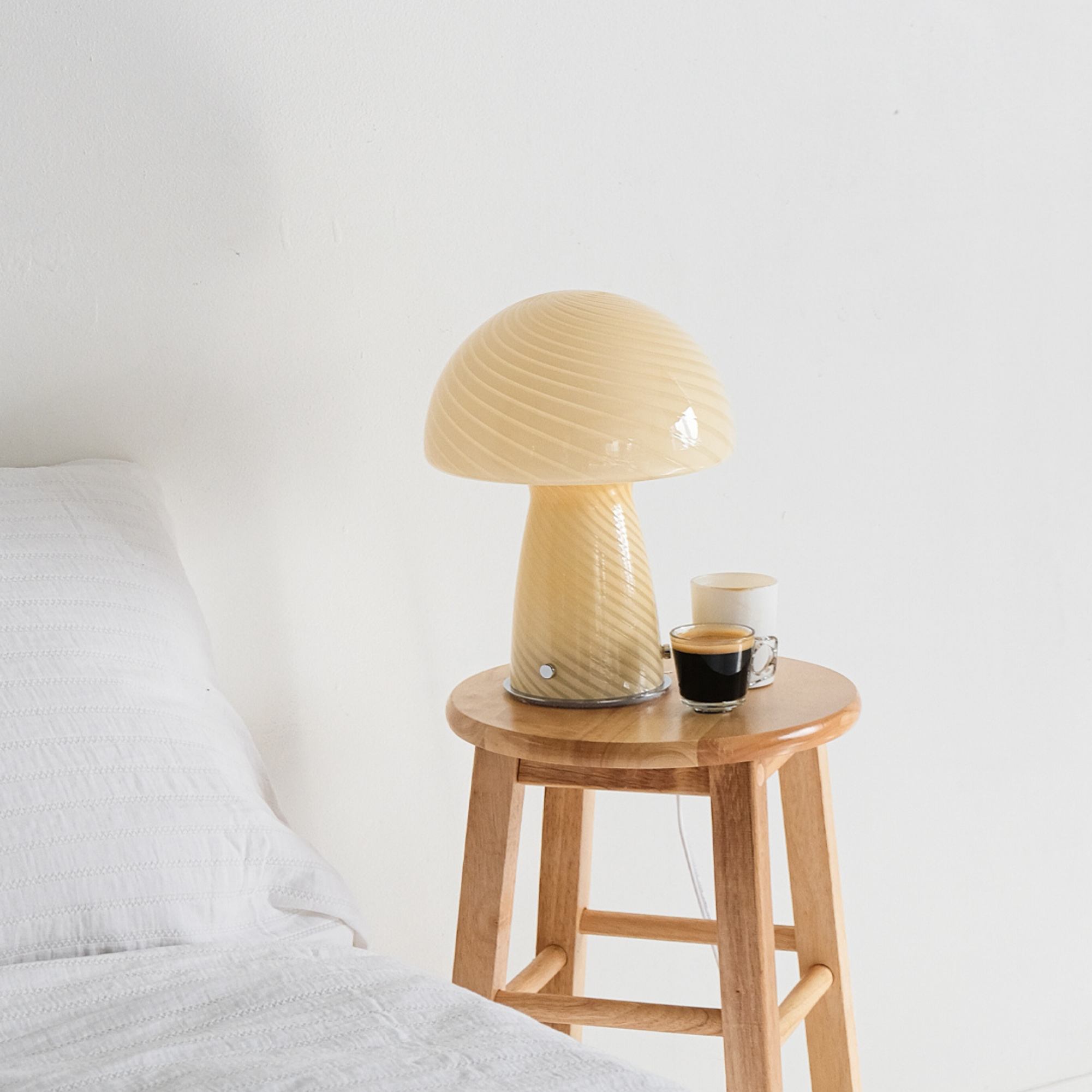 Glass Mushroom Table Lamp, Large Close Top, Butter