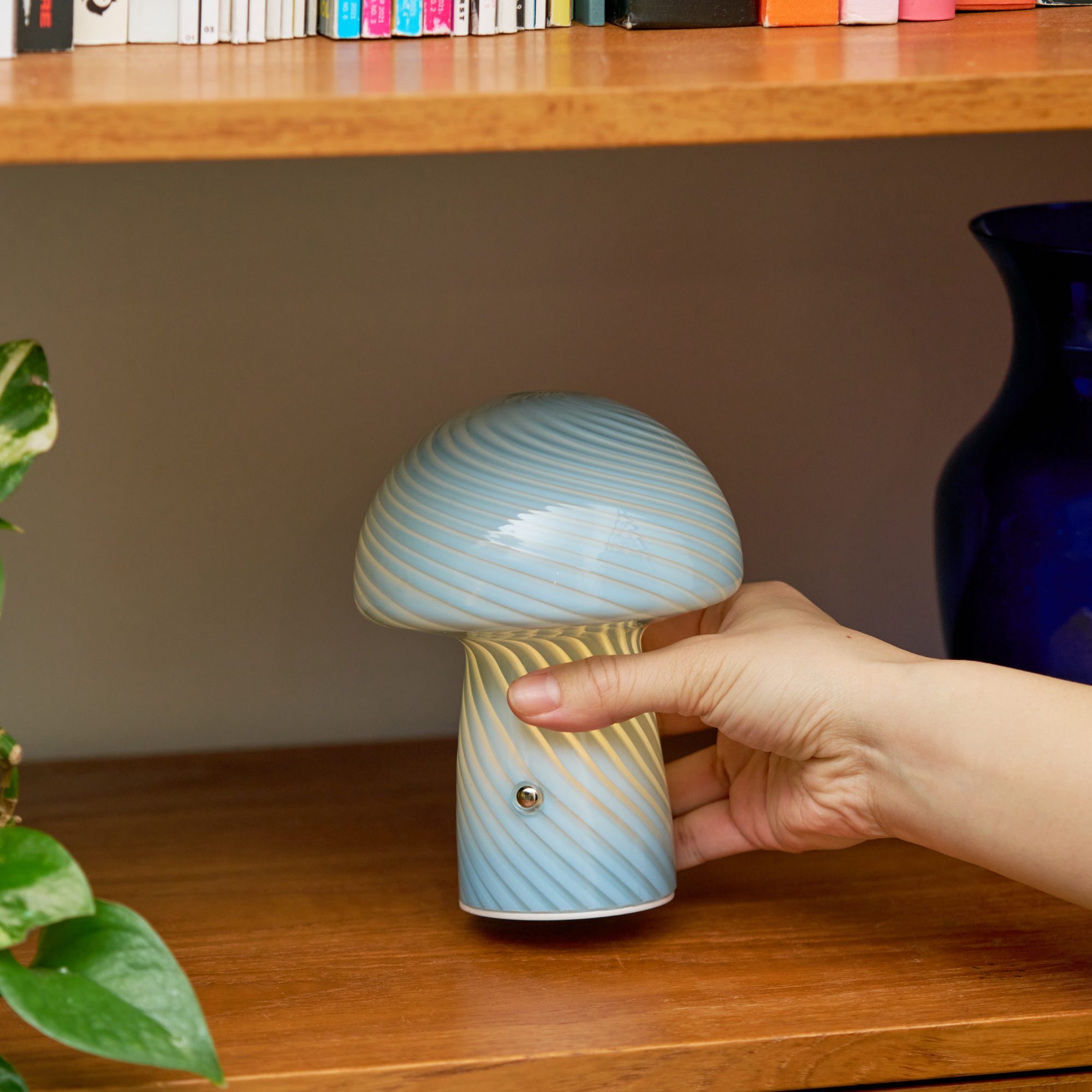 Portable Mini Glass Mushroom Lamp, Blue