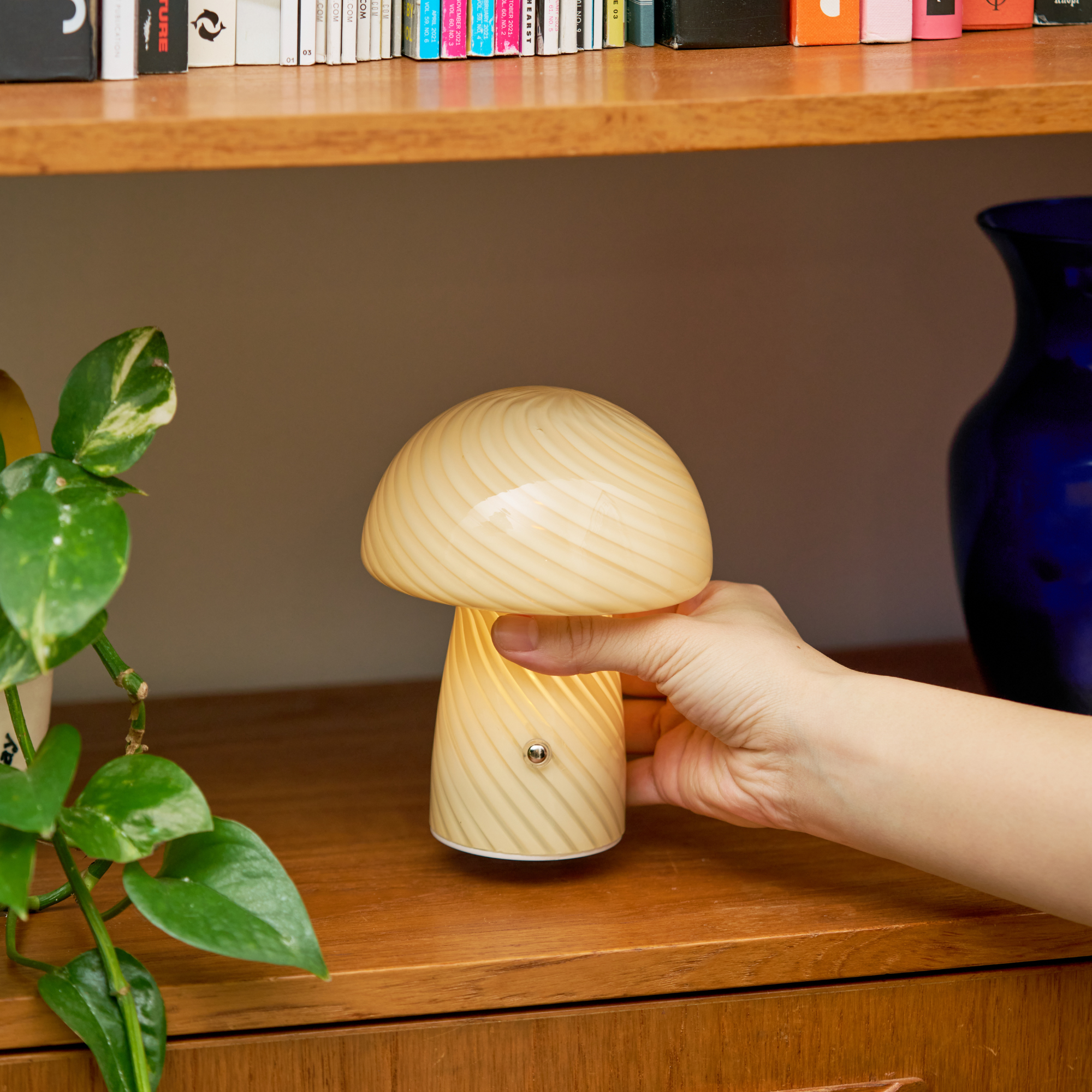 Portable Mini Glass Mushroom Lamp, Butter