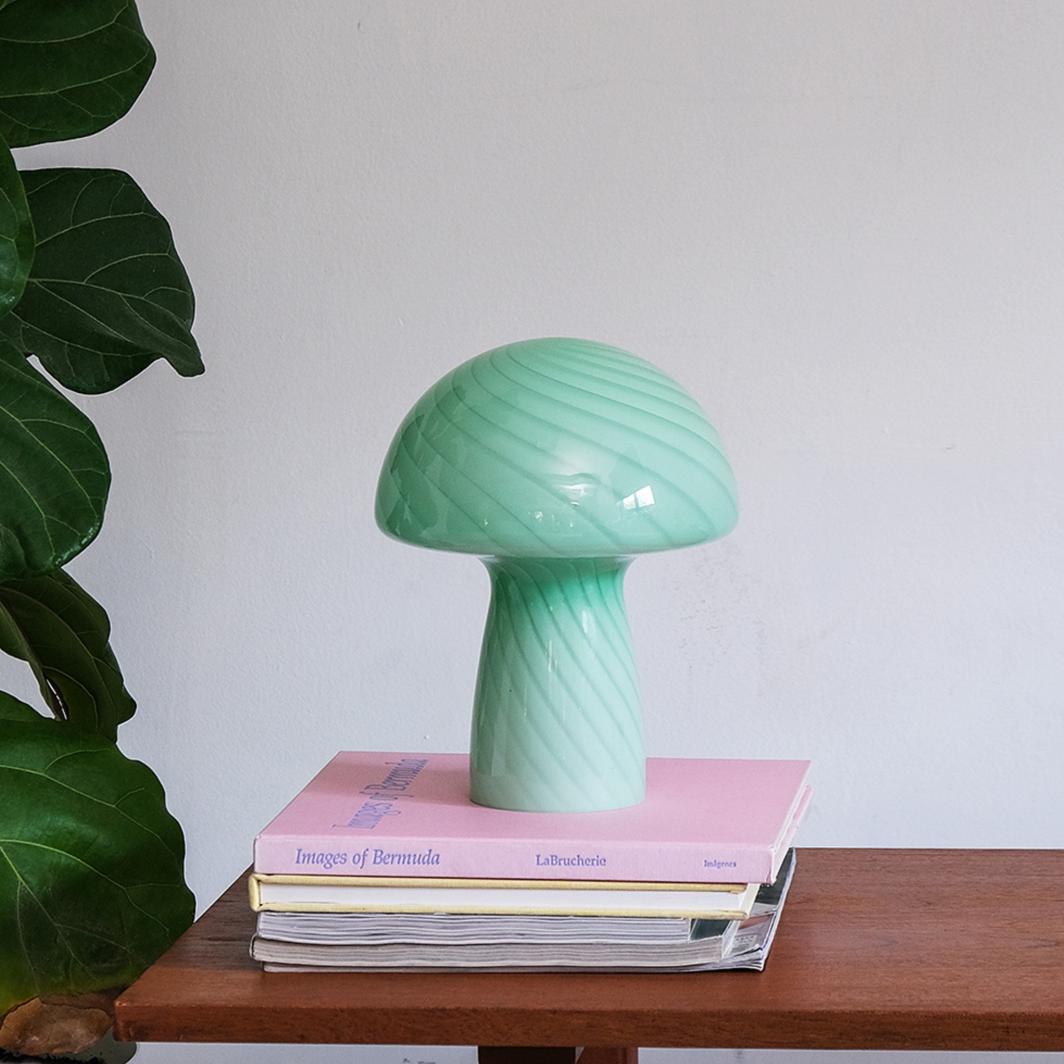 Glass Mushroom Table Lamp, Petite Close Top, Jade