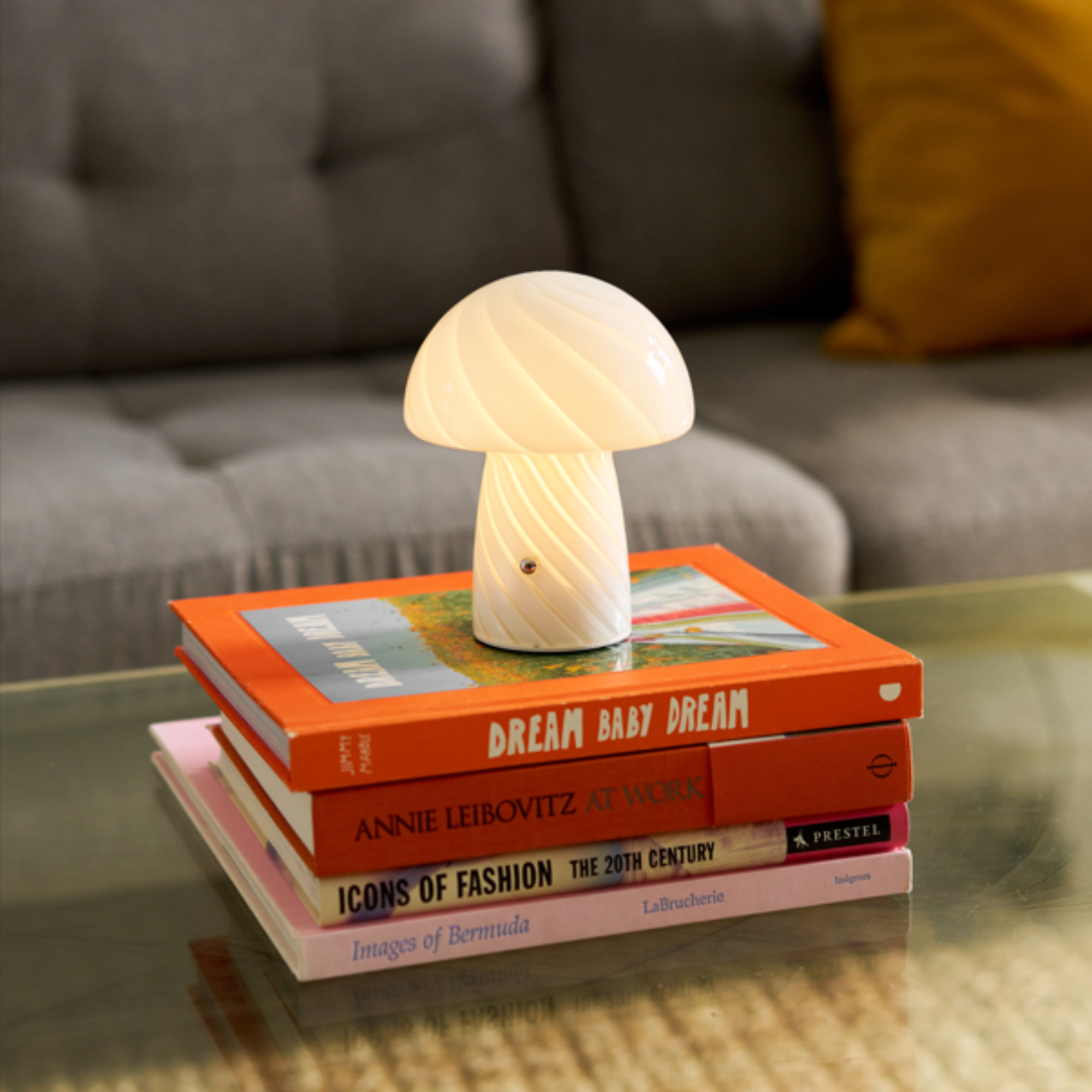 Portable Mini Glass Mushroom Lamp, White