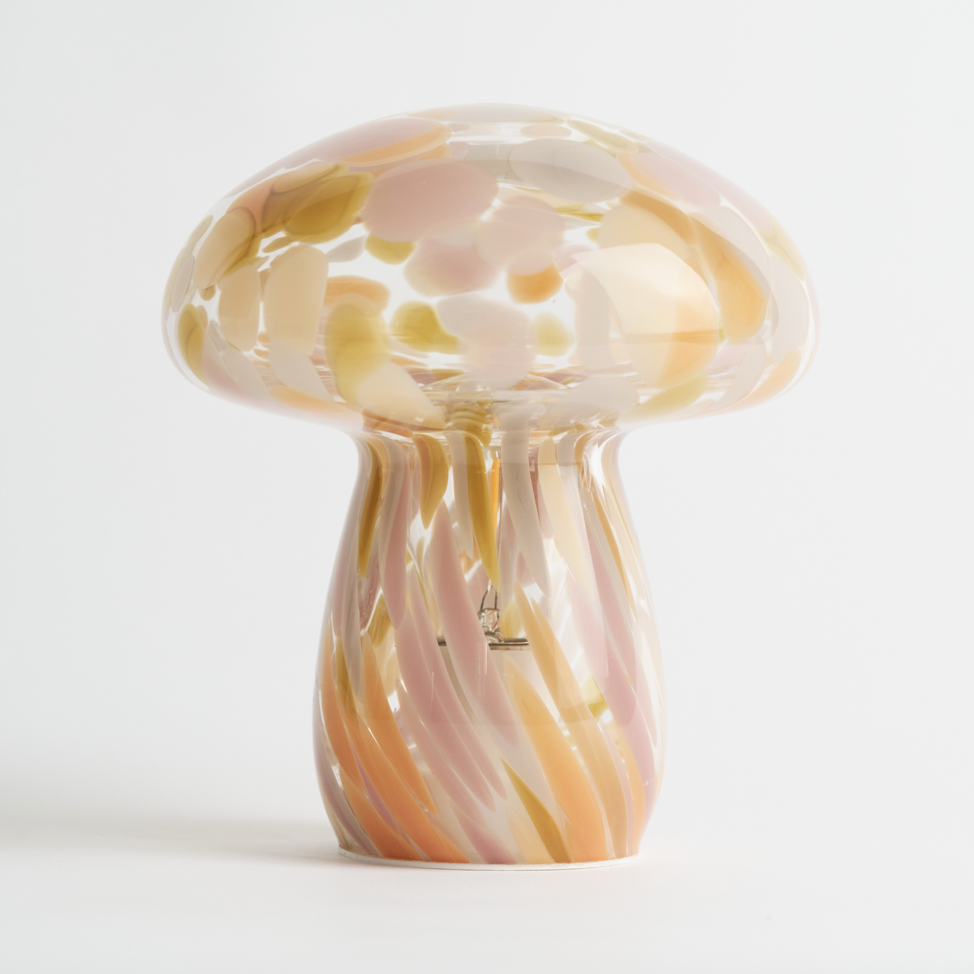 Portable Tall Close Top Glass Mushroom Lamp, Pink Moon