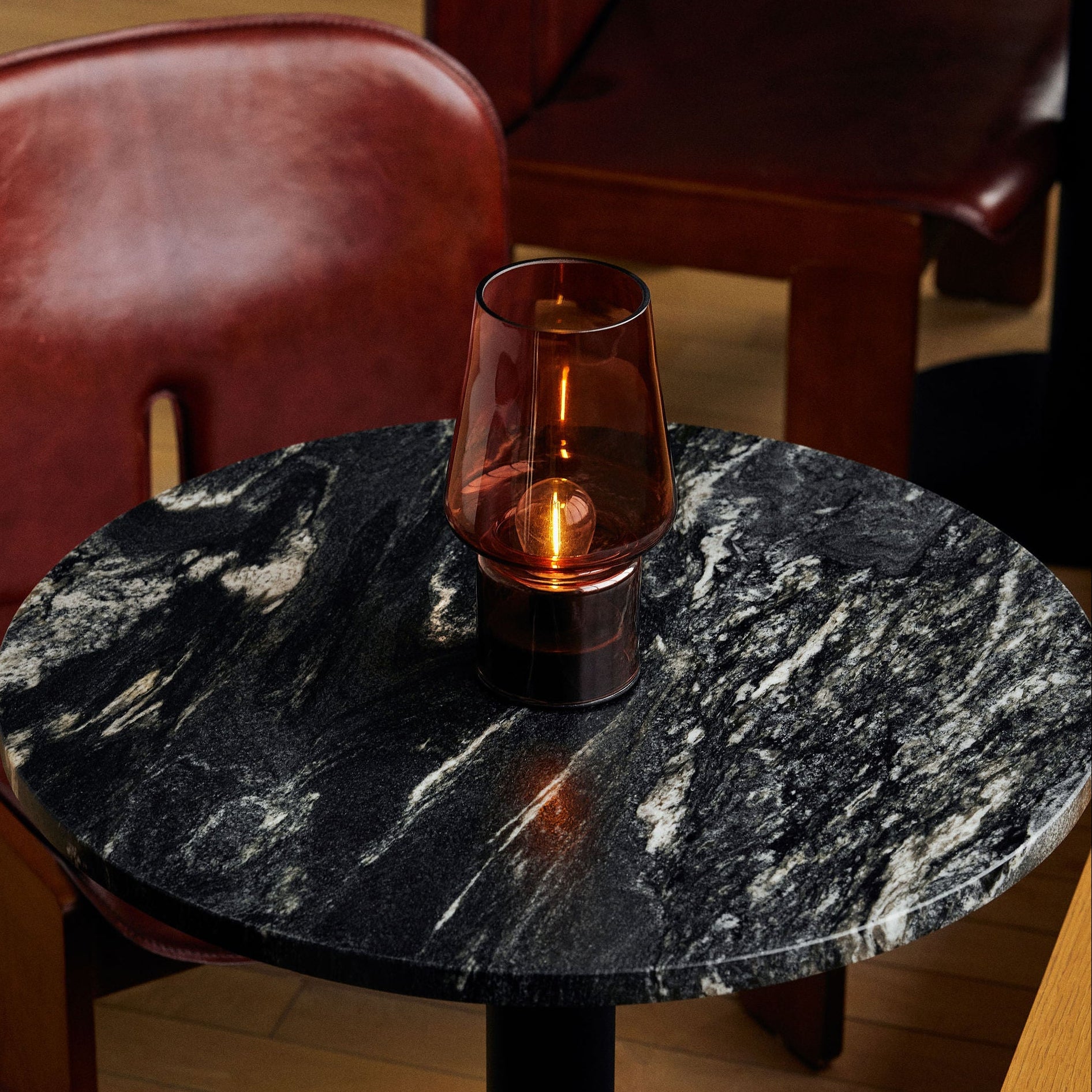 Portable Open Top Glass Mushroom Lamp, Amber