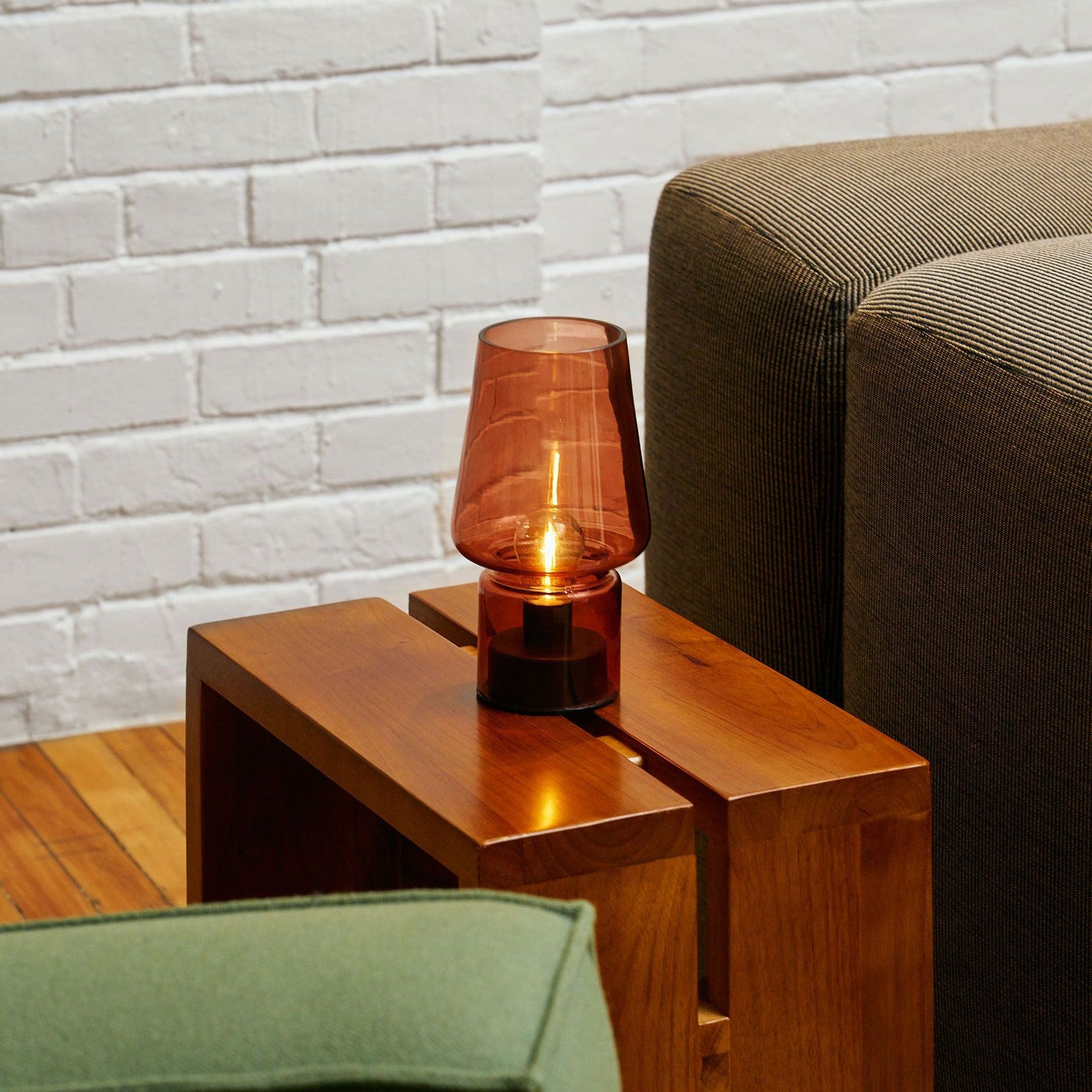 Portable Open Top Glass Mushroom Lamp, Amber