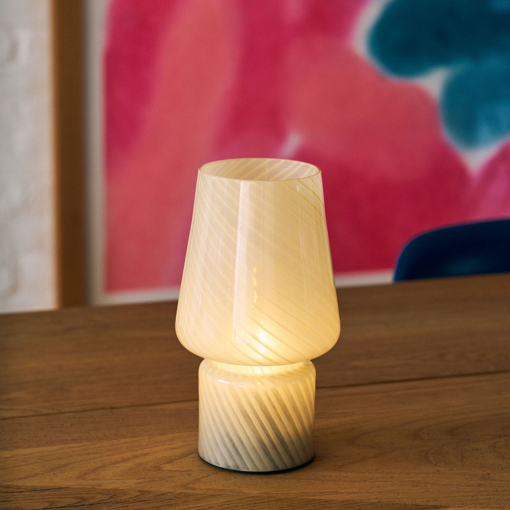 Portable Open Top Glass Mushroom Lamp, Butter