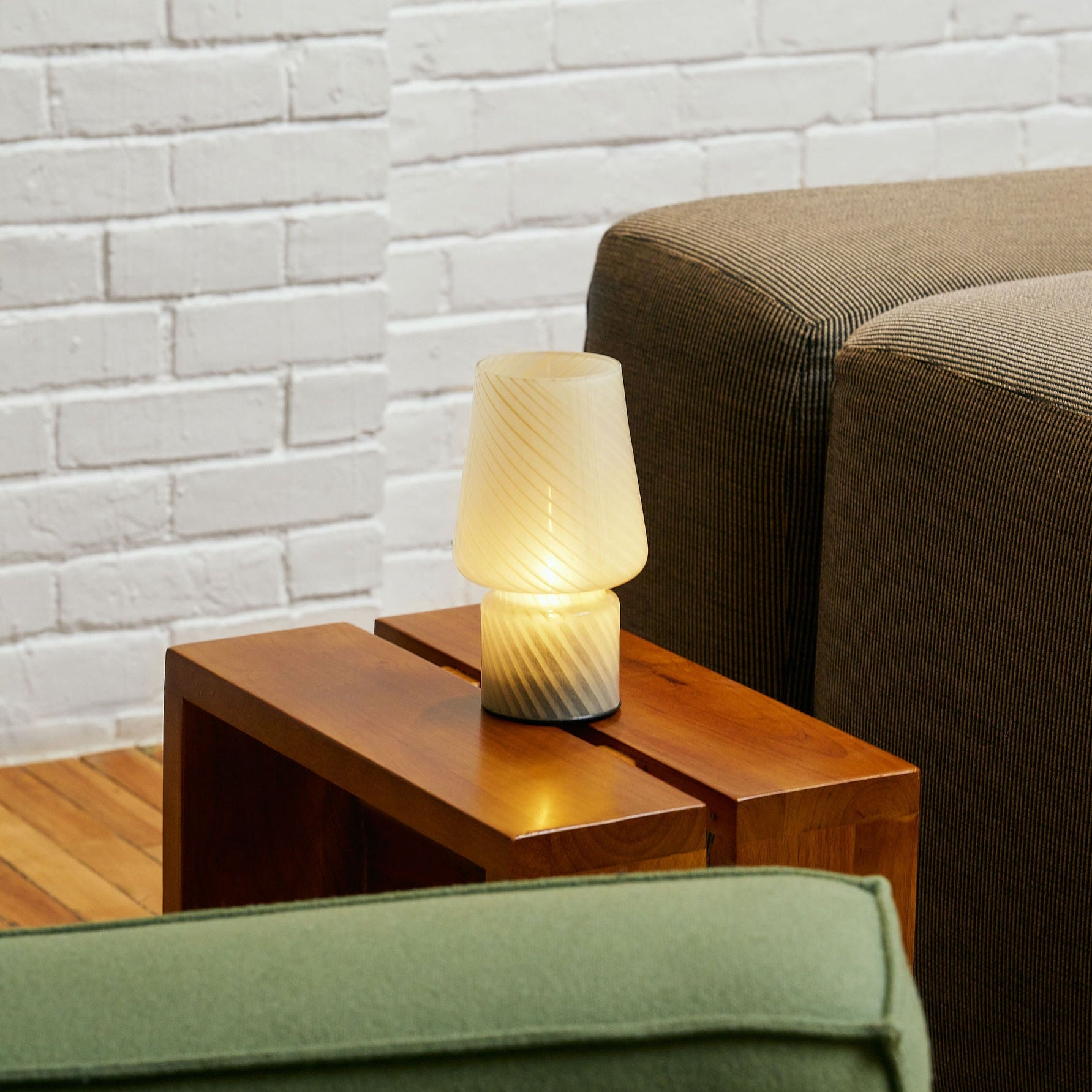 Portable Open Top Glass Mushroom Lamp, Butter