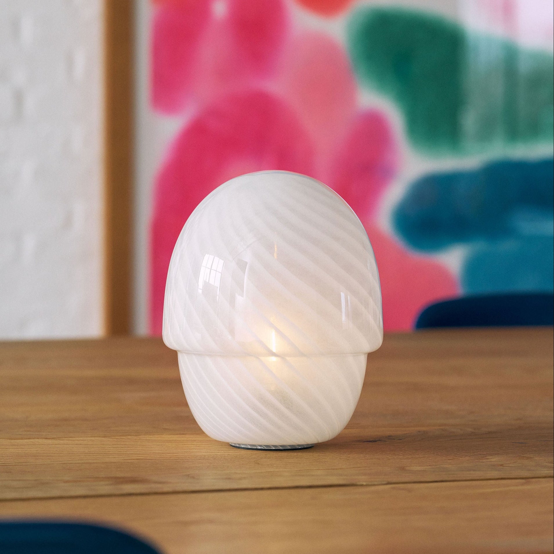 Portable Close Top Glass Mushroom Lamp, White