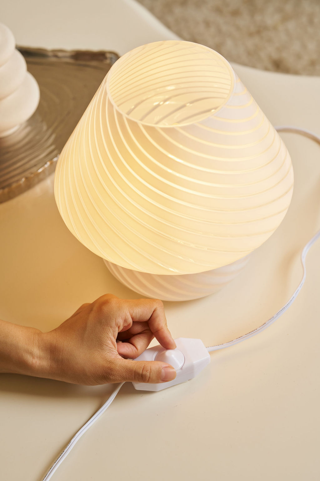 Glass Mushroom Table Lamp, Standard Open Top, White