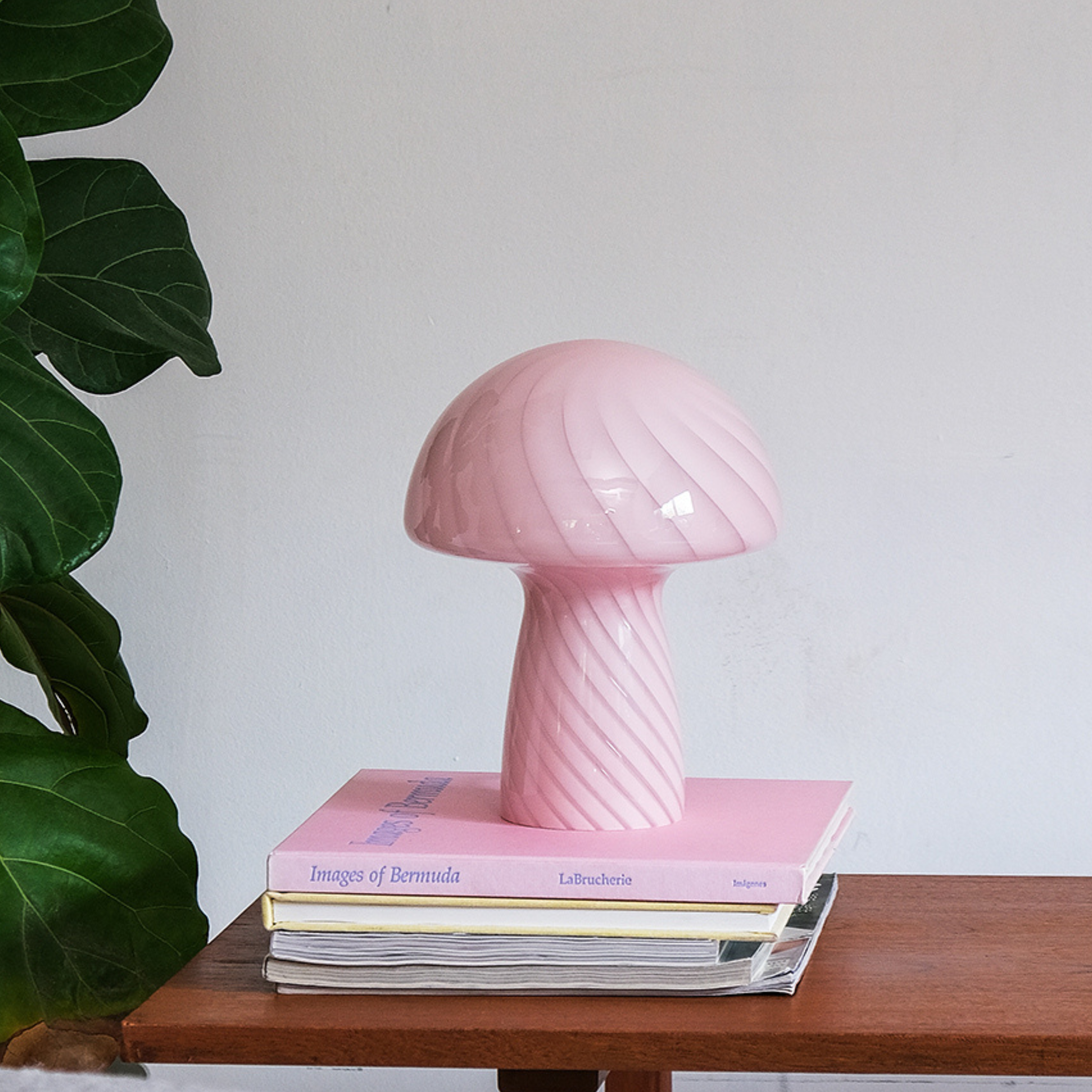 Glass Mushroom Table Lamp, Petite Close Top, Bubblegum