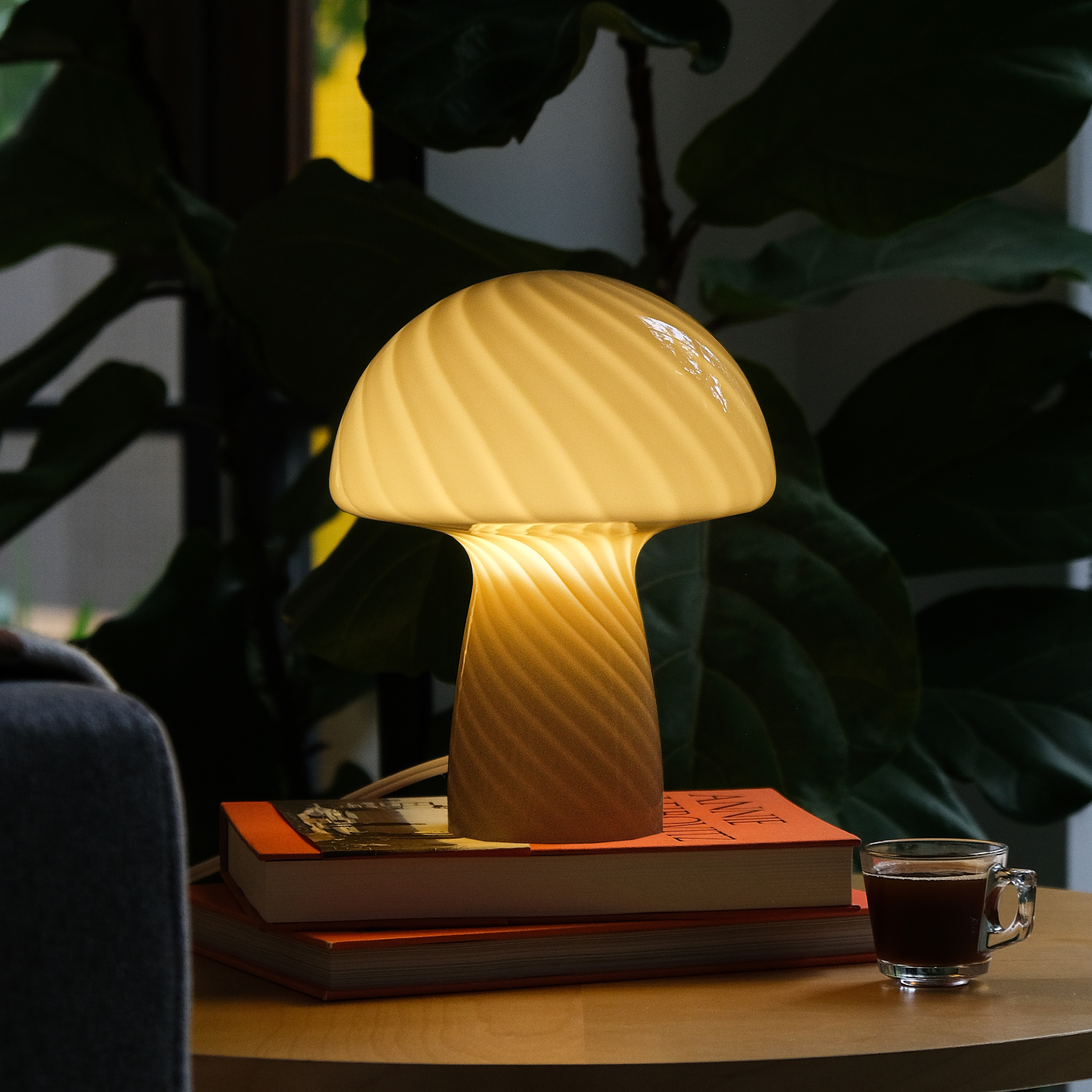 Glass Mushroom Table Lamp, Petite Close Top, Butter