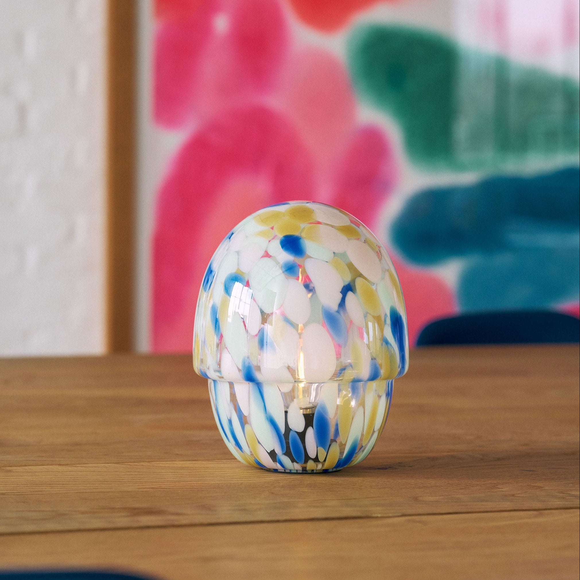 Portable Close Top Glass Mushroom Lamp, Kaleidoscope