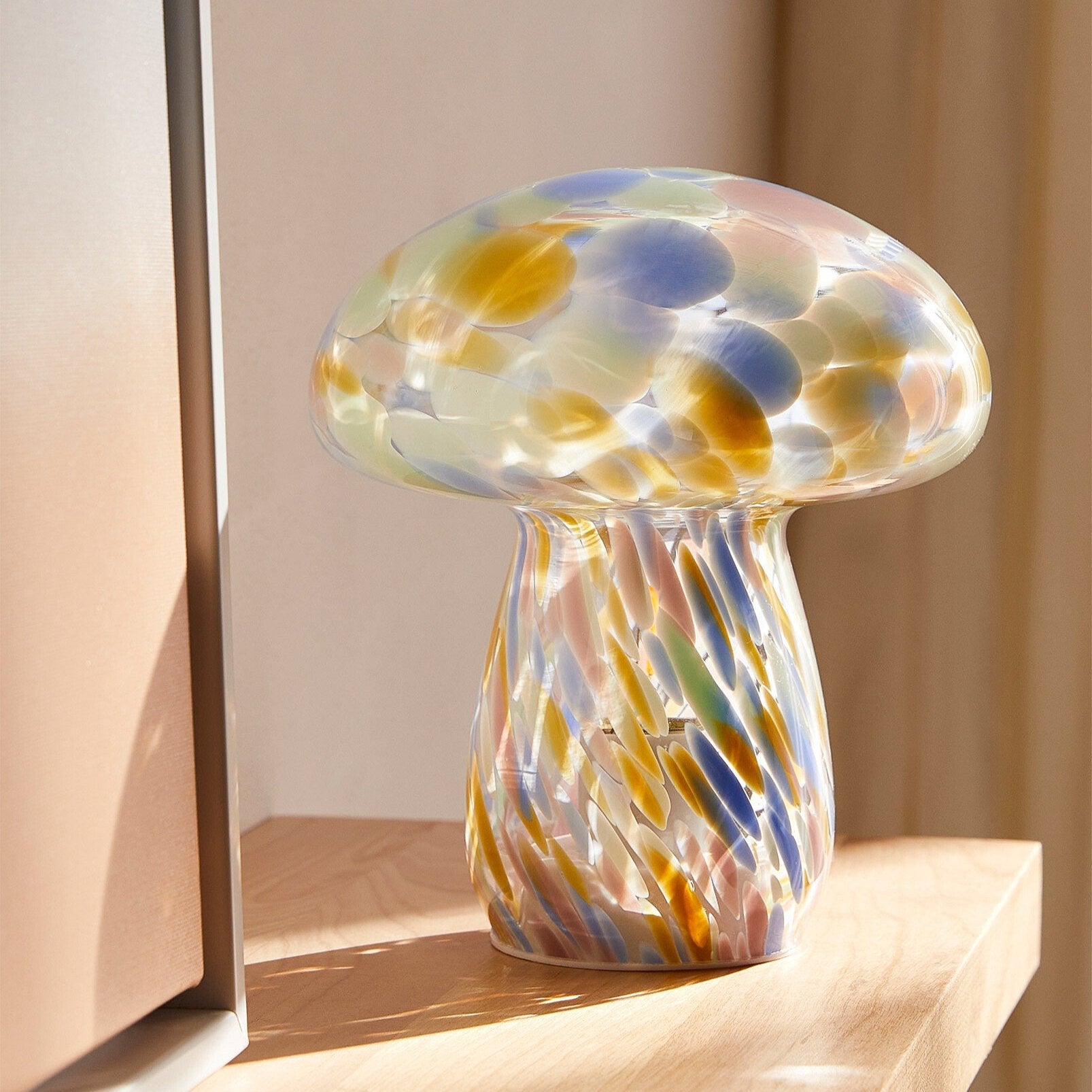 Portable Tall Close Top Glass Mushroom Lamp, Kaleidoscope