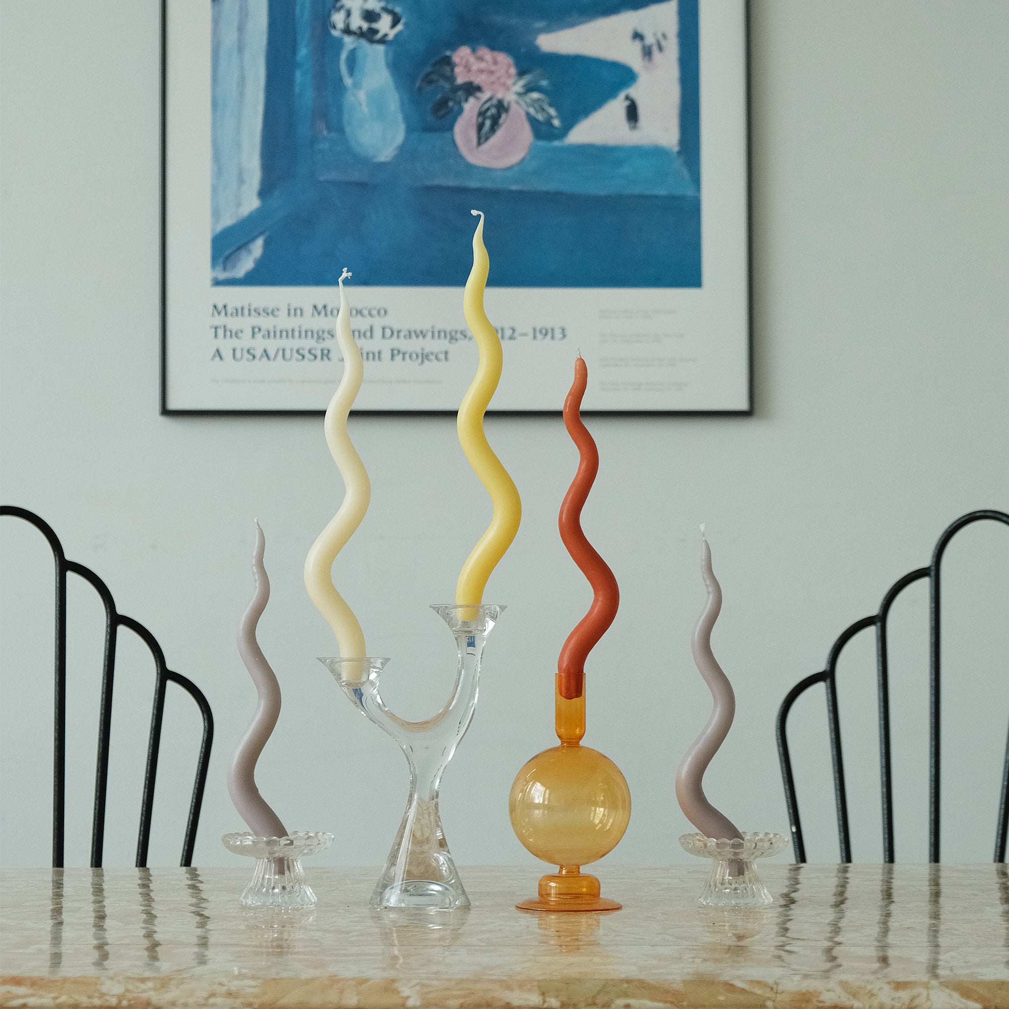 12" Hand Sculpted Squiggle Candle Sticks, Set of 2