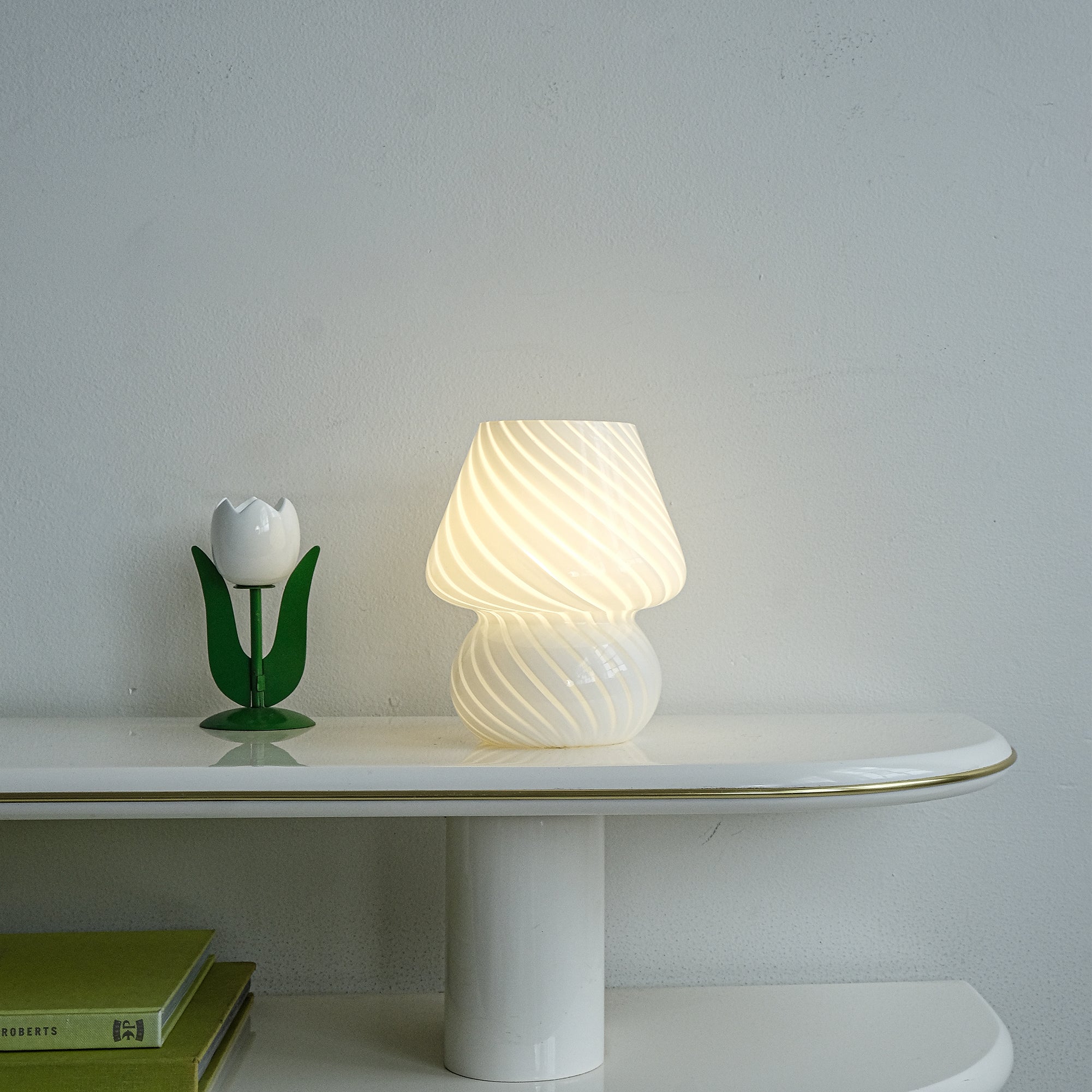 Glass Mushroom Table Lamp, Mini, White Swivel
