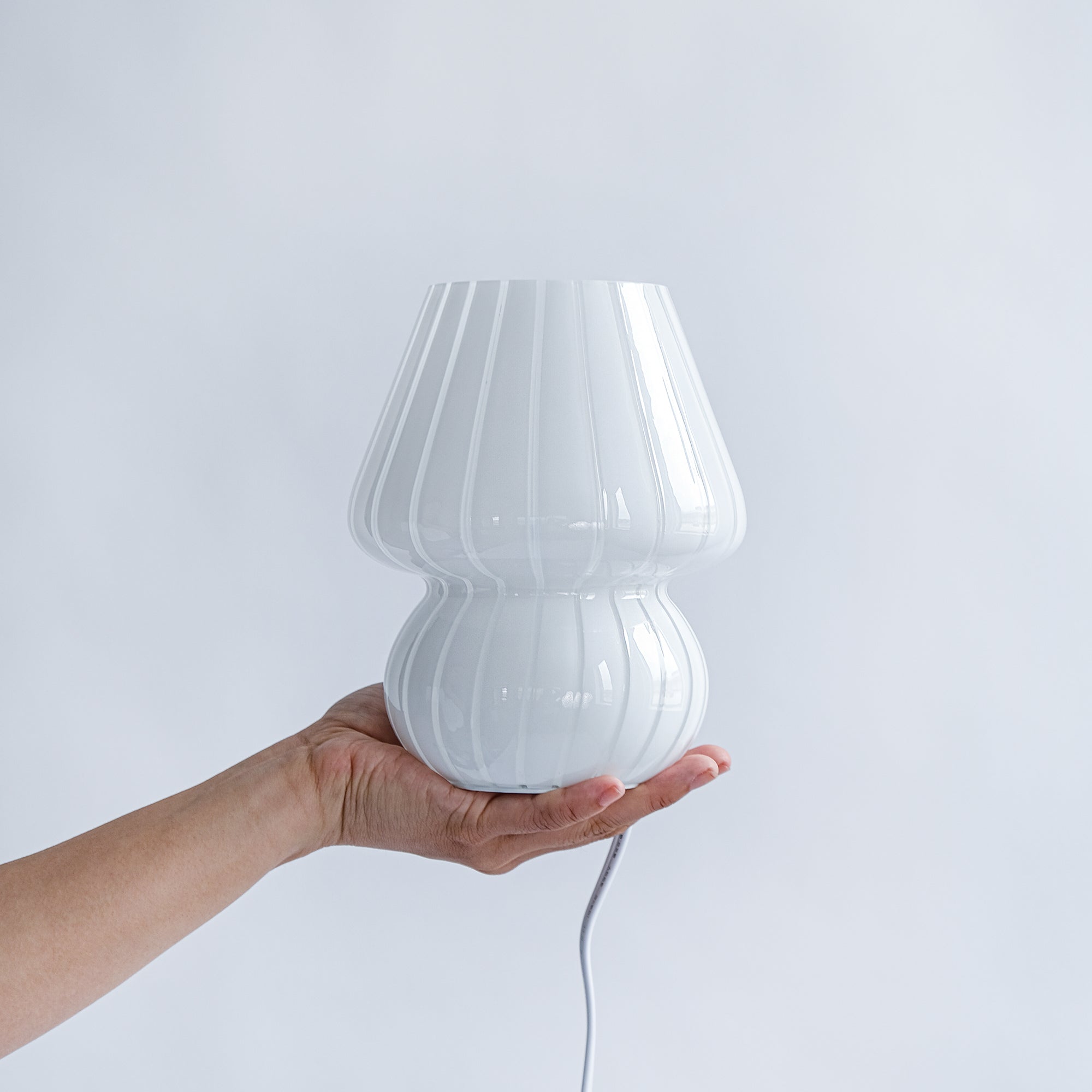 Glass Mushroom Table Lamp, Mini, White Vertical Stripe