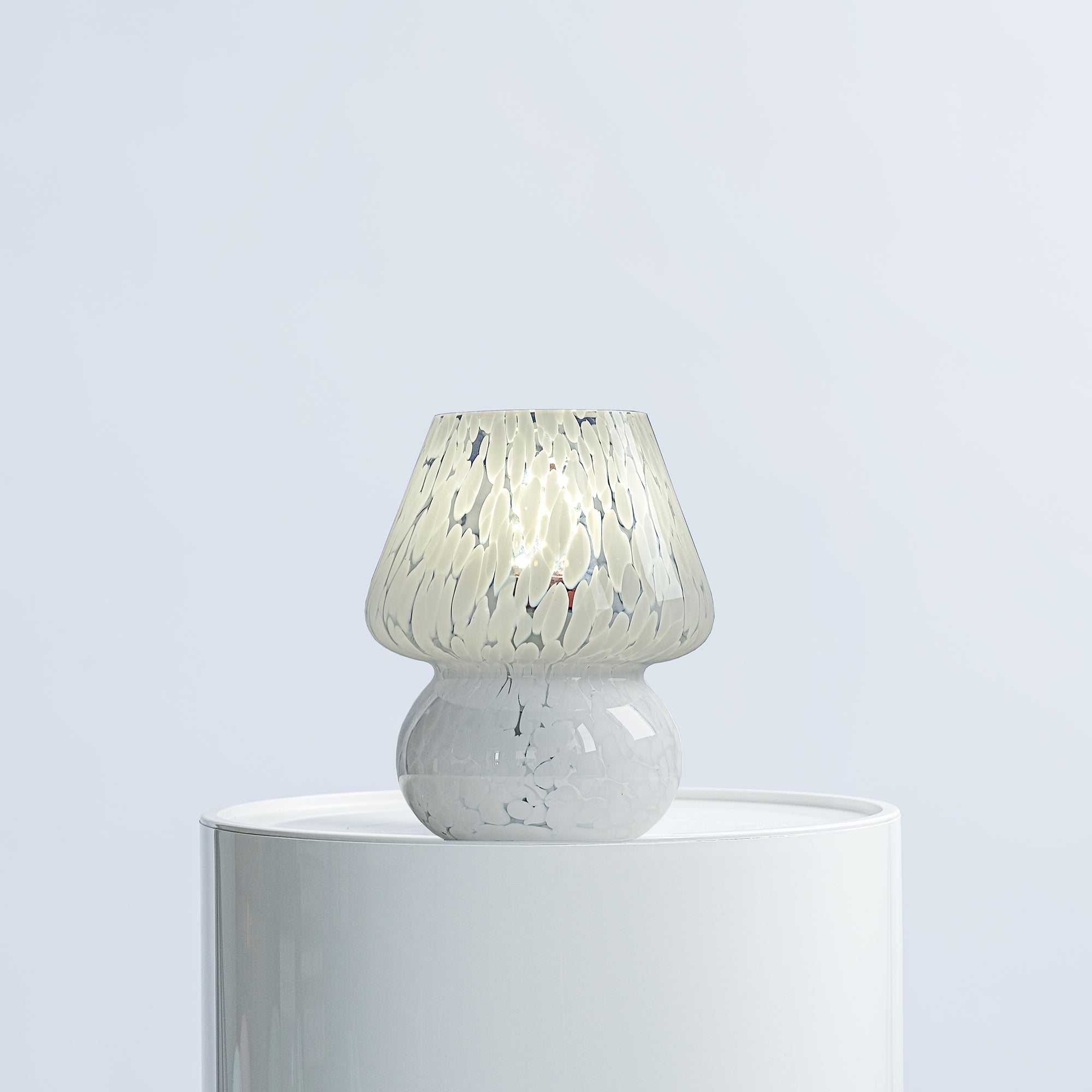 Glass Mushroom Table Lamp, Mini, White Confetti