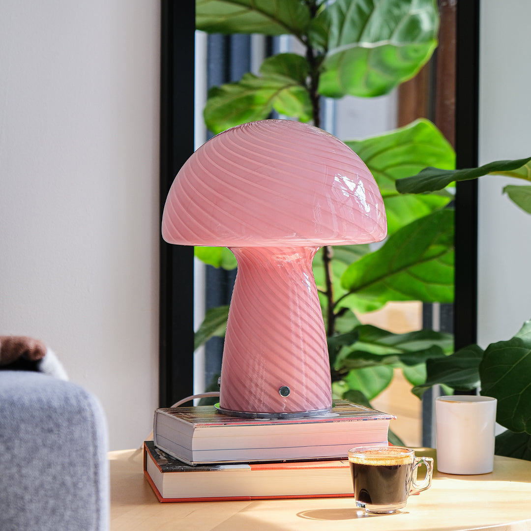 Glass Mushroom Table Lamp, Large Close Top, Pink